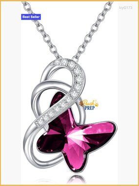 Sterling Silver Infinity Butterfly Pendant Necklace with Crystals